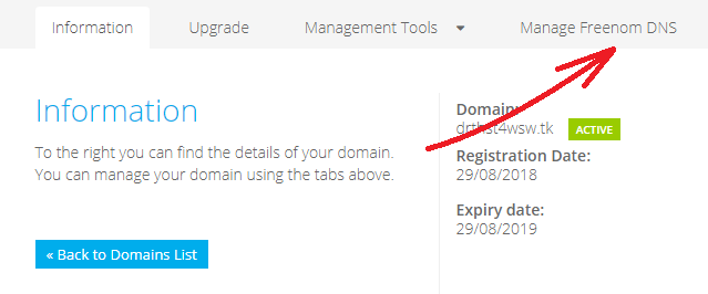 A seção de gerenciamento de DNS