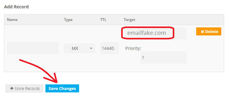 Adicionando o registro MX